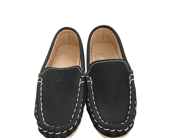Black & Beige Kids Moccasin Style Loafers Faux Leather Slip-On Comfort Shoes Size 25
