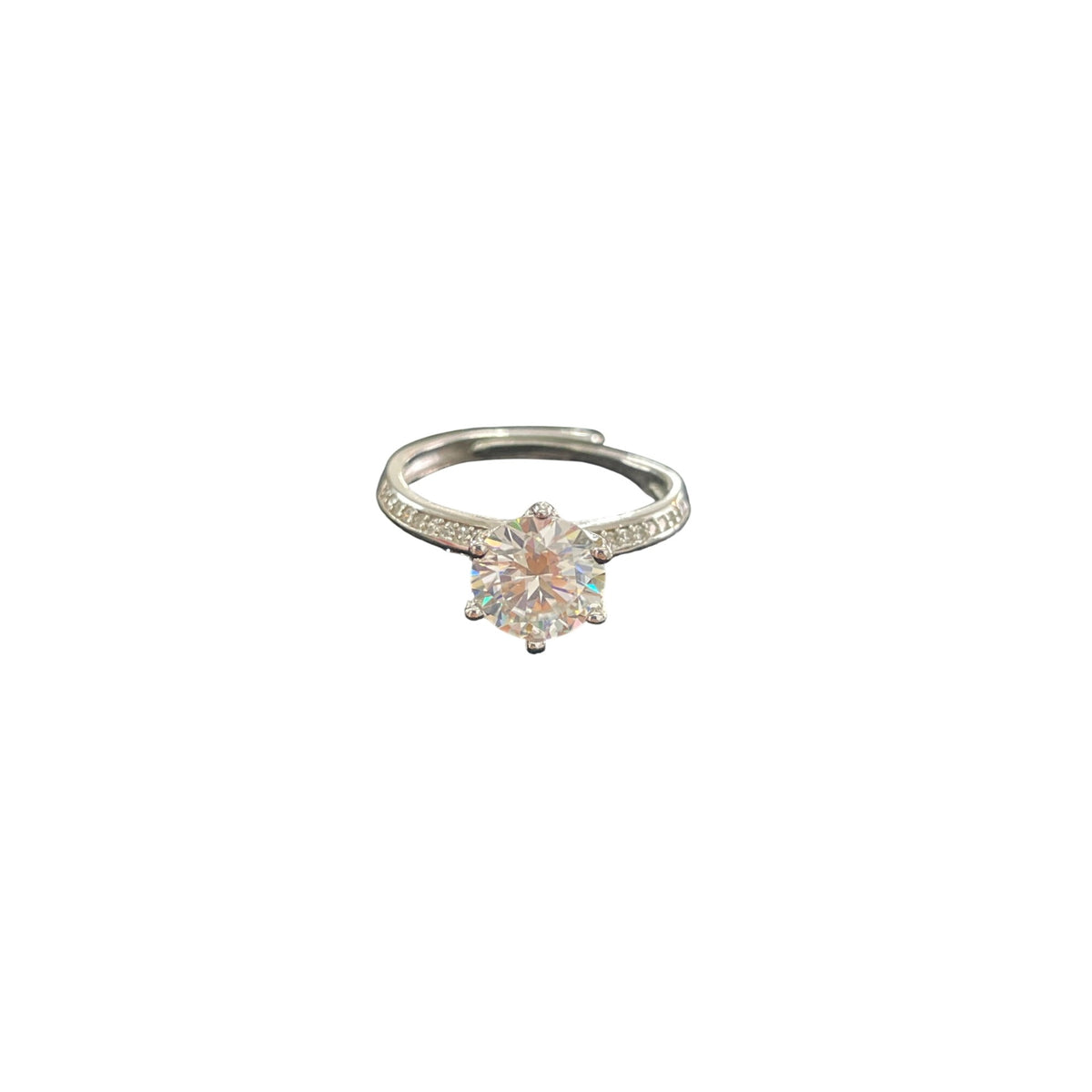 Silver Tone Womens Zircon Solitaire Engagement Ring Clear Stone Size 6 Adjustable Fit