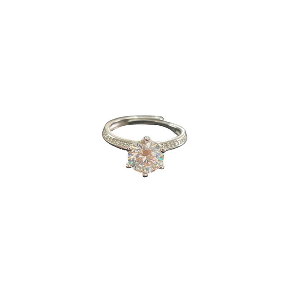 Silver Tone Womens Zircon Solitaire Engagement Ring Clear Stone Size 6 Adjustable Fit