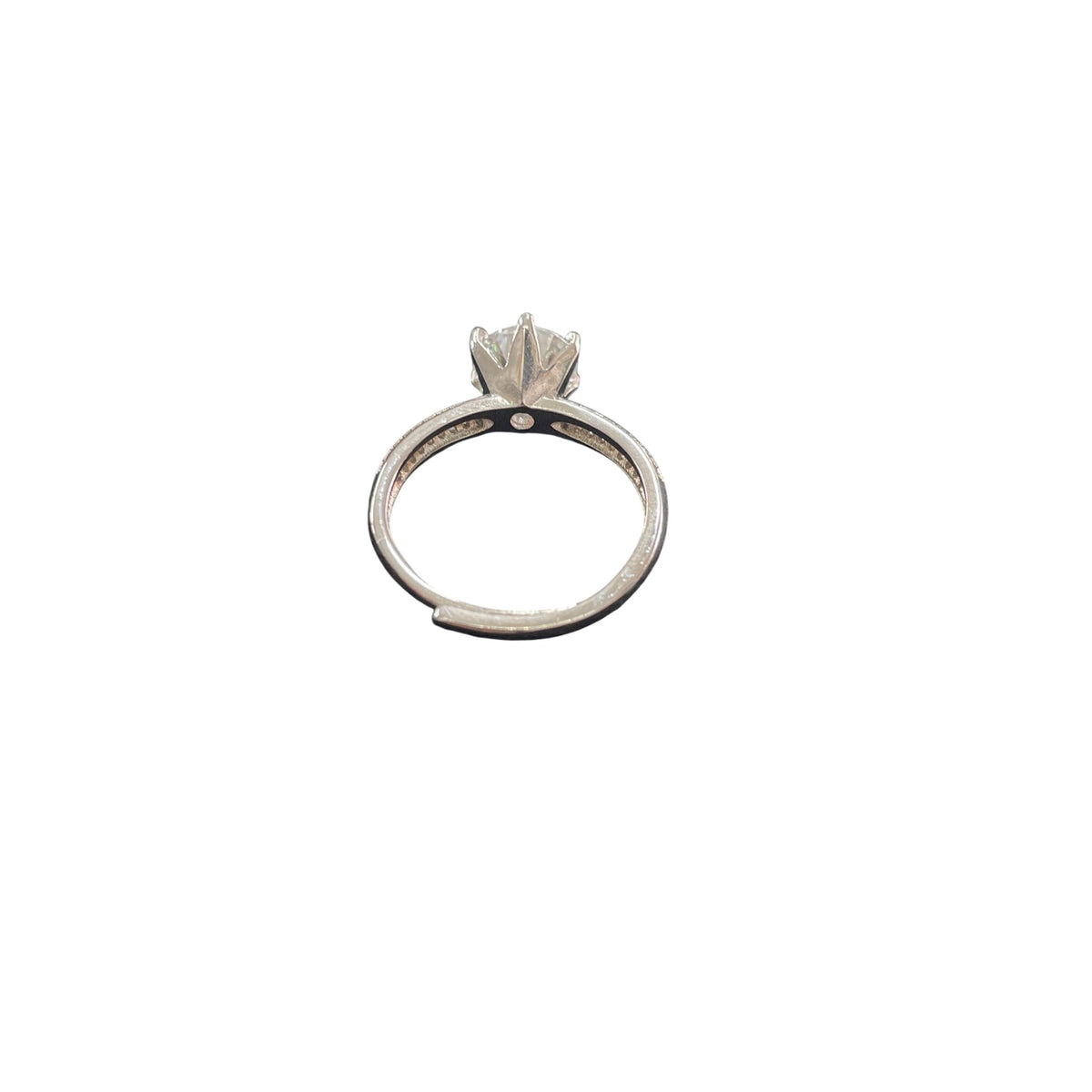 Silver Tone Womens Zircon Solitaire Engagement Ring Clear Stone Size 6 Adjustable Fit