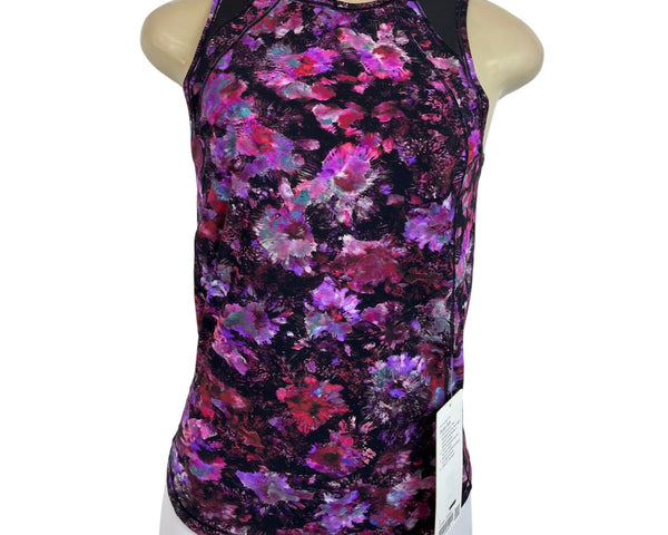 Lululemon Women's Black Purple Flower Training Sculpt Tank Shirt Sz 2 - NWT