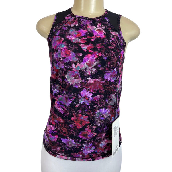 Lululemon Women's Black Purple Flower Training Sculpt Tank Shirt Sz 2 - NWT
