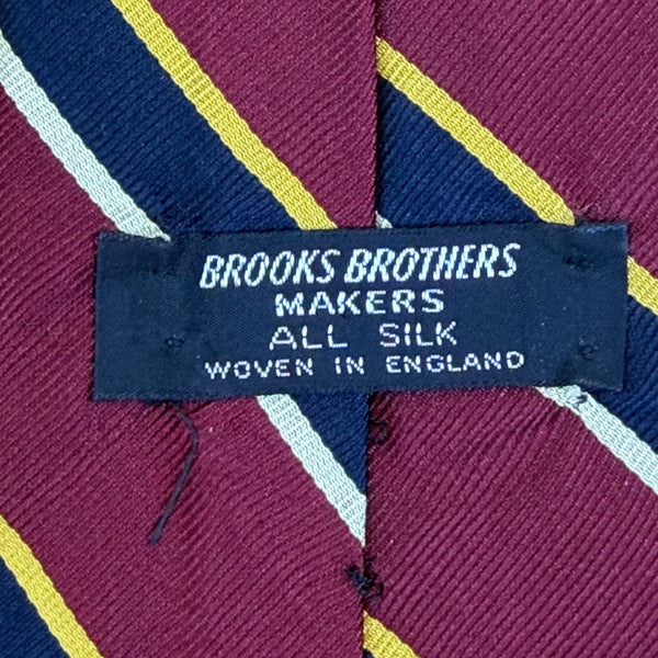 Vintage Brooks Brothers Burgundy & Yellow Striped Silk Tie Woven In England