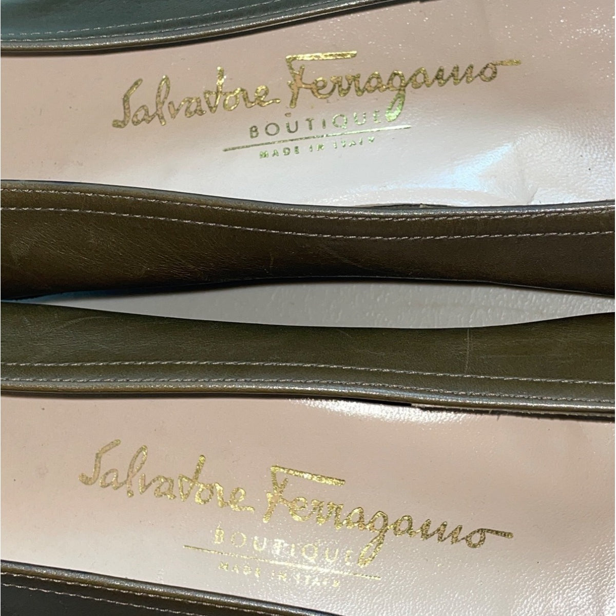 Vintage Salvatore Ferragamo Women's Olive Green Flat Shoes Sz 8B