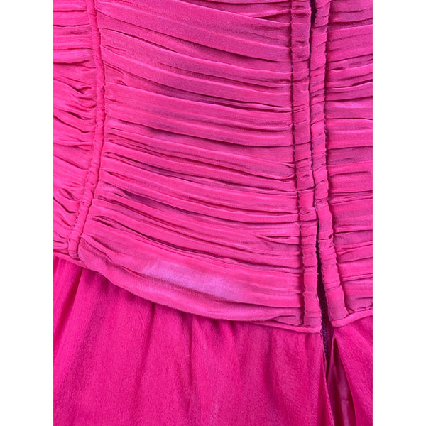 Vintage Red Long-Sleeve Chiffon Dress With Pleated Wrap Bodice Sz 10