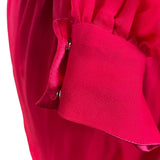 Vintage Red Long-Sleeve Chiffon Dress With Pleated Wrap Bodice Sz 10