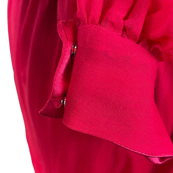 Vintage Red Long-Sleeve Chiffon Dress With Pleated Wrap Bodice Sz 10