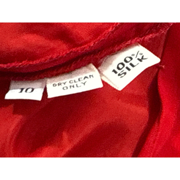 Vintage Red Long-Sleeve Chiffon Dress With Pleated Wrap Bodice Sz 10