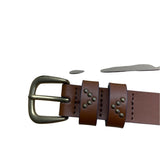 Brown Leather Belt W/ Brass Buckle & Rivet Detail Adjustable Holes Casual/Business Size XL Unisex