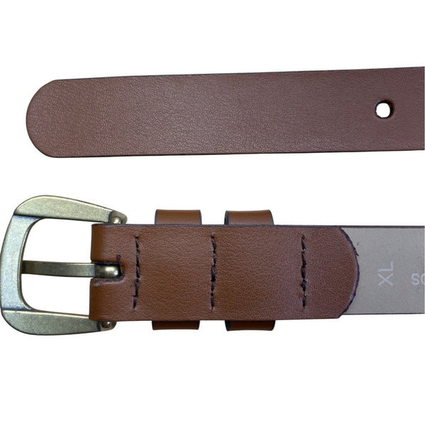 Brown Leather Belt W/ Brass Buckle & Rivet Detail Adjustable Holes Casual/Business Size XL Unisex