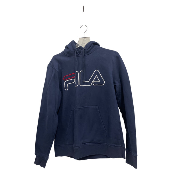 Fila Mens Navy Cotton Hoodie Classic Logo Pullover Size M Casual Style Kangaroo Pocket
