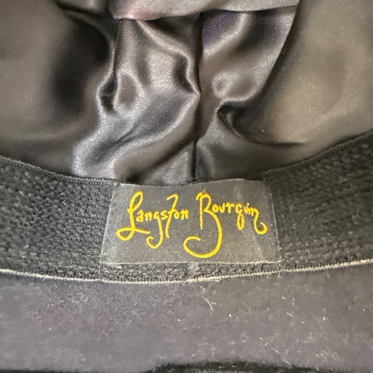 Langston Bourgin Black Velvet Cloche Hat With Navy Blue and Brown Floral Accent