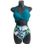 Cupshe Teal & Tropical Leaf Print High Waisted Bikini Set Sz L - New