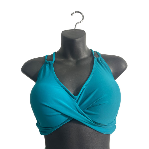 Cupshe Teal & Tropical Leaf Print High Waisted Bikini Set Sz L - New