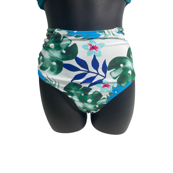 Cupshe Teal & Tropical Leaf Print High Waisted Bikini Set Sz L - New