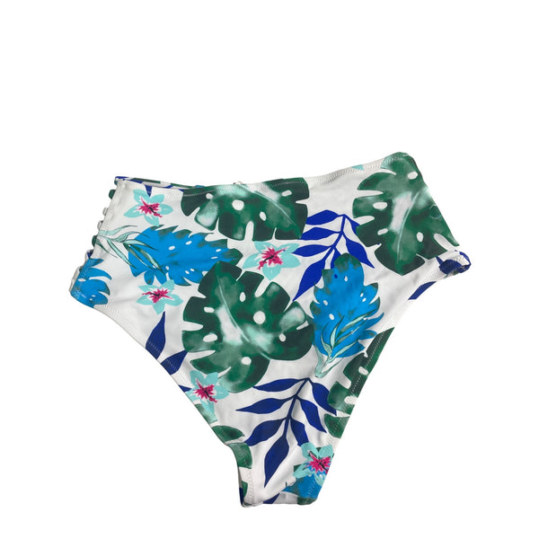 Cupshe Teal & Tropical Leaf Print High Waisted Bikini Set Sz L - New