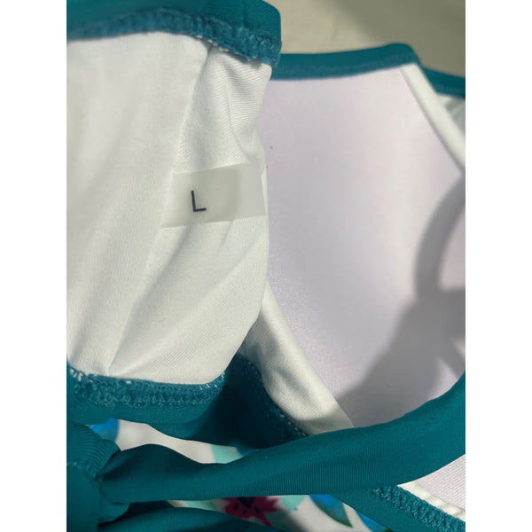 Cupshe Teal & Tropical Leaf Print High Waisted Bikini Set Sz L - New
