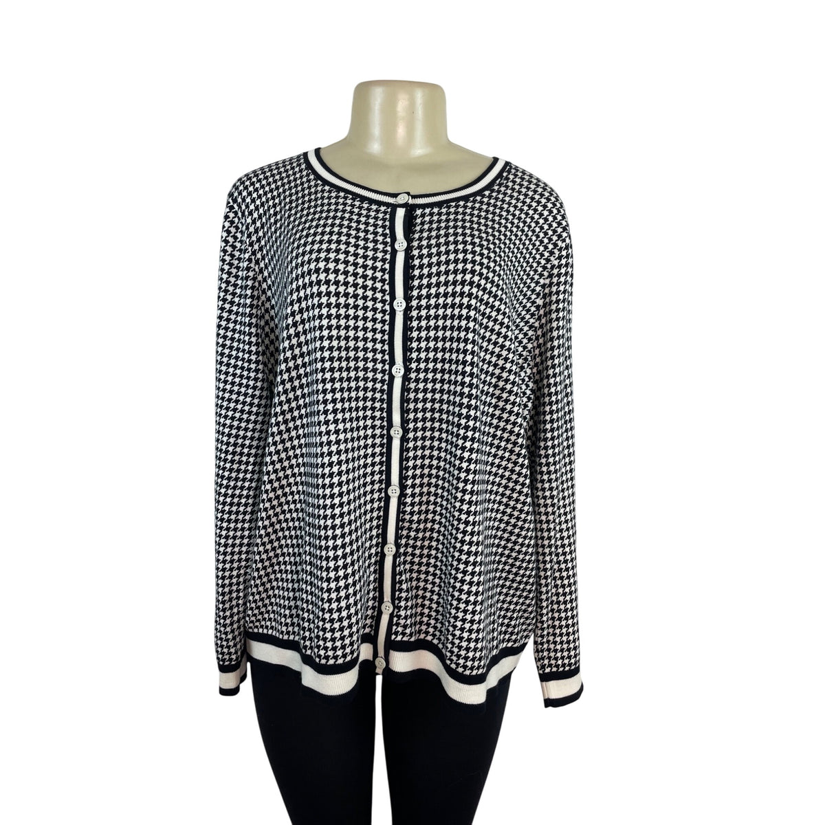 Talbots Plus Petite  Houndstooth Button Front Sweater Black & White Sz 3XP - New
