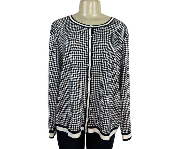 Talbots Plus Petite  Houndstooth Button Front Sweater Black & White Sz 3XP - New