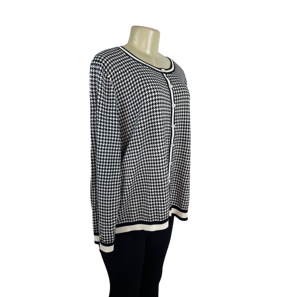 Talbots Plus Petite  Houndstooth Button Front Sweater Black & White Sz 3XP - New