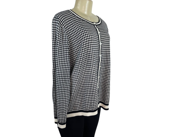 Talbots Plus Petite  Houndstooth Button Front Sweater Black & White Sz 3XP - New