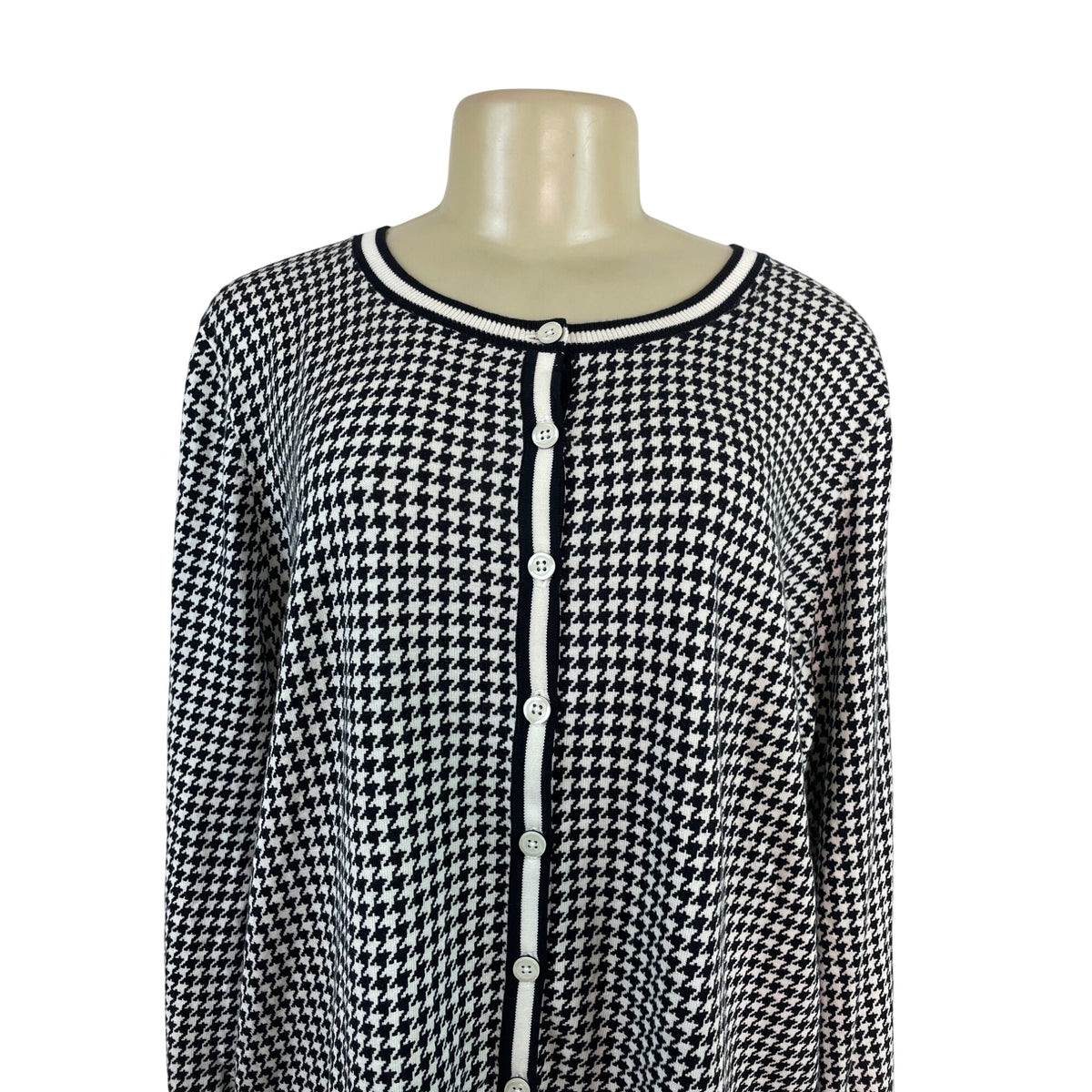 Talbots Plus Petite  Houndstooth Button Front Sweater Black & White Sz 3XP - New