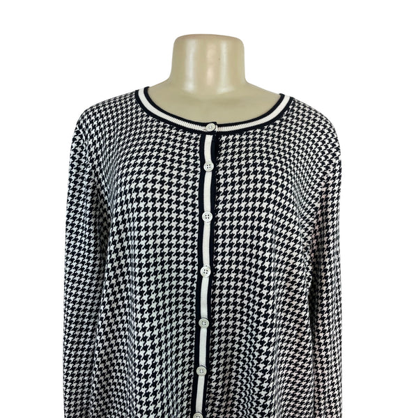 Talbots Plus Petite  Houndstooth Button Front Sweater Black & White Sz 3XP - New