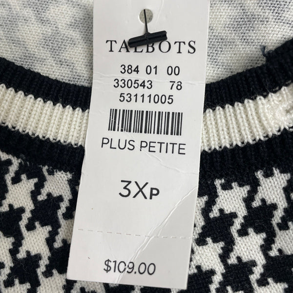 Talbots Plus Petite  Houndstooth Button Front Sweater Black & White Sz 3XP - New