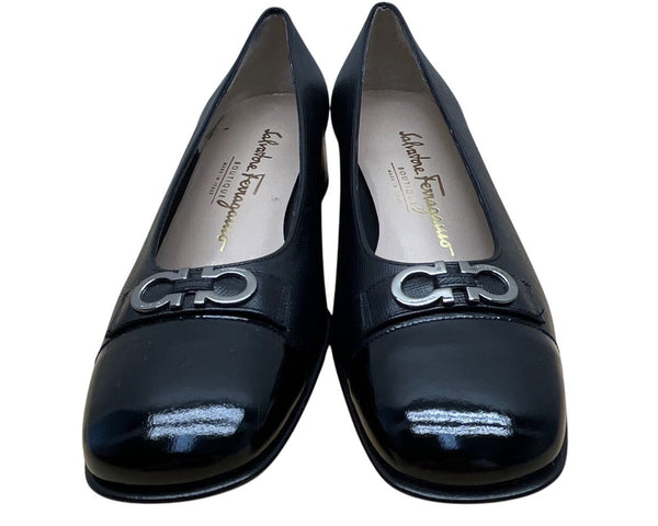 Salvatore Ferragamo Women’s Black Nero Pebble Leather Arcade Pumps Sz 6.5 - New