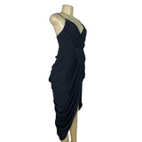 Do+Be Black Draped Midi Dress With Spaghetti Straps Elegant Size S - New