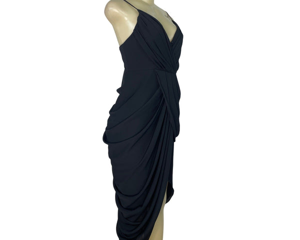 Do+Be Black Draped Midi Dress With Spaghetti Straps Elegant Size S - New