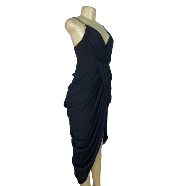 Do+Be Black Draped Midi Dress With Spaghetti Straps Elegant Size S - New