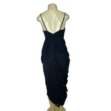 Do+Be Black Draped Midi Dress With Spaghetti Straps Elegant Size S - New