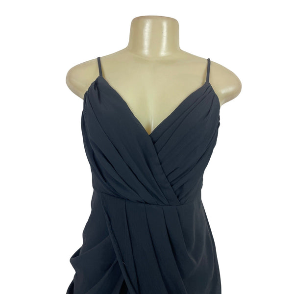Do+Be Black Draped Midi Dress With Spaghetti Straps Elegant Size S - New