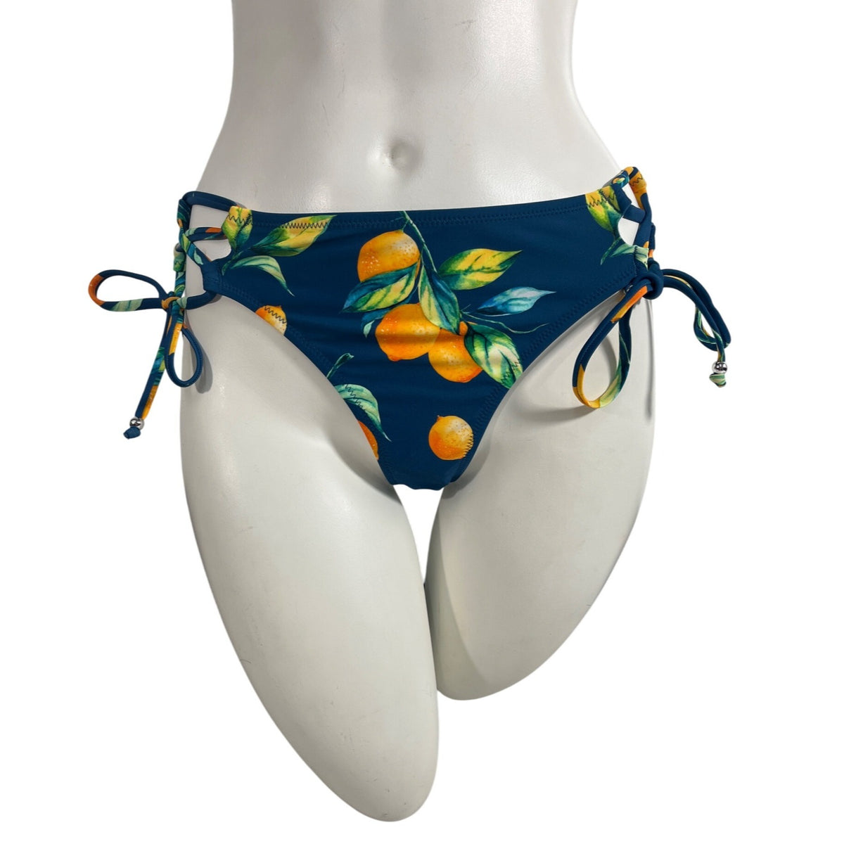 Cupshe Womens Orange Print Bikini Bottoms With Side Ties Blue & Orange Sz S- NEW