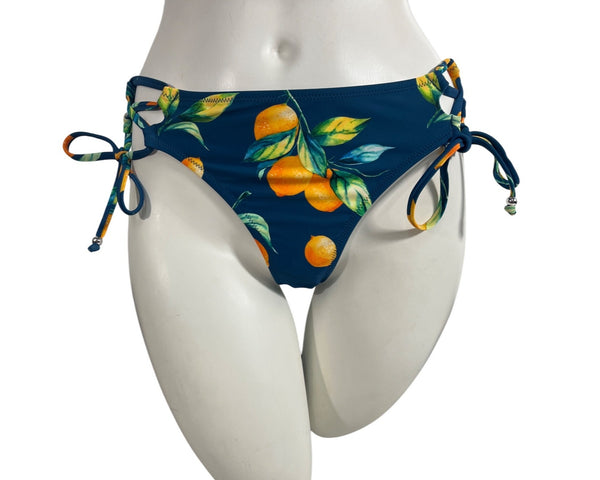 Cupshe Womens Orange Print Bikini Bottoms With Side Ties Blue & Orange Sz S- NEW