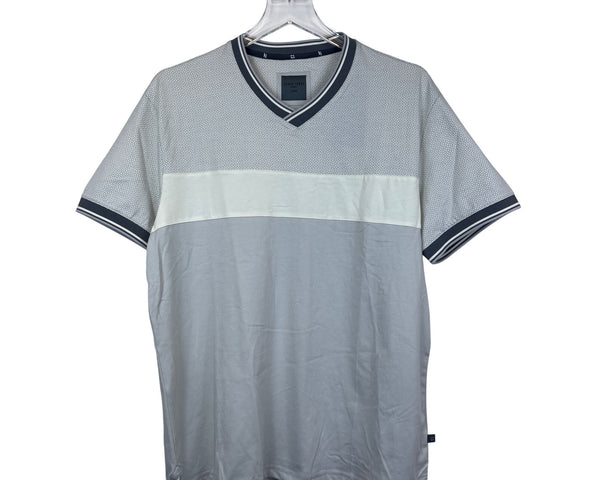 Asher Jones London Mens Gray Cotton Blend V-Neck Short Sleeve Shirt Geometric Large
