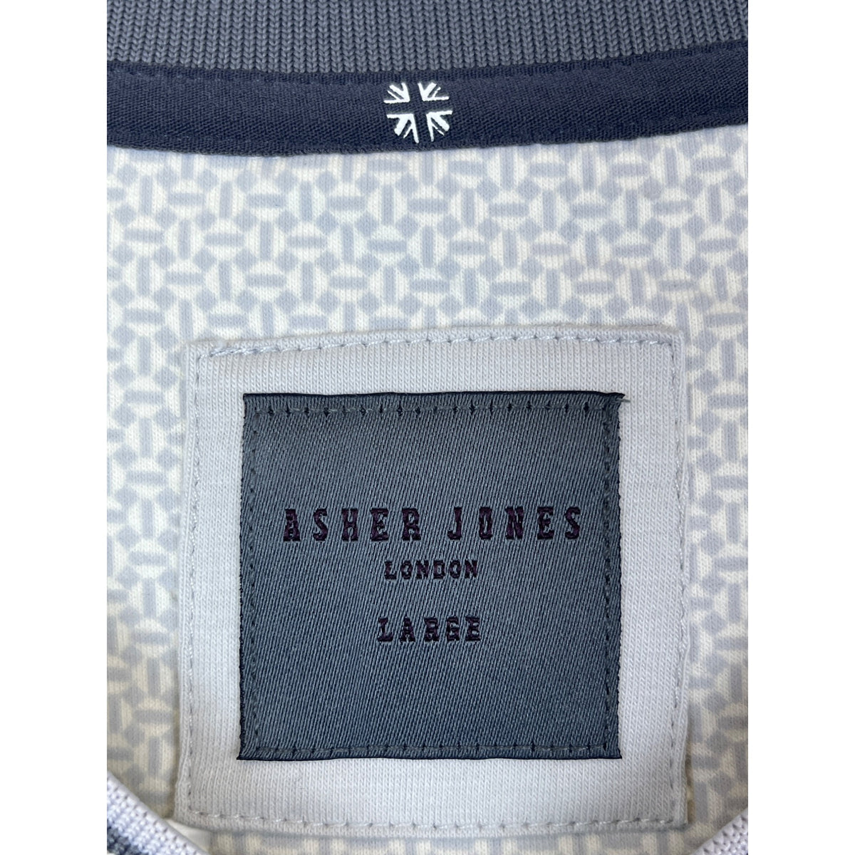 Asher Jones London Mens Gray Cotton Blend V-Neck Short Sleeve Shirt Geometric Large