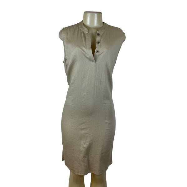 Anne Klein Women’s Sleeveless Beige Shirt Dress Back Pleat Detail Size 8 - New