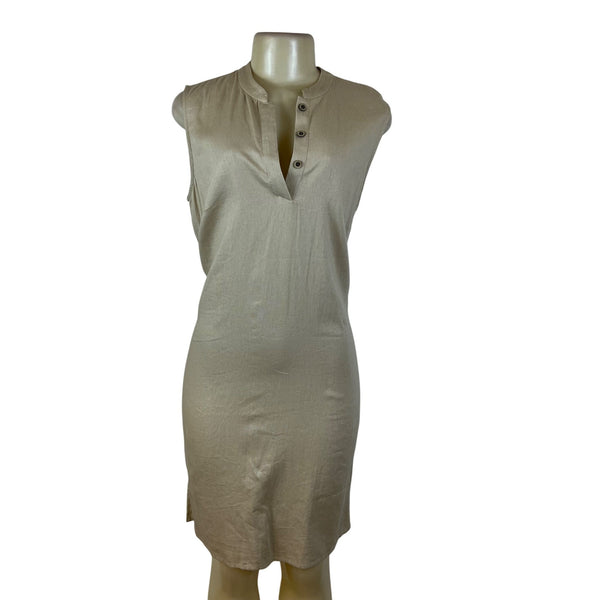 Anne Klein Women’s Sleeveless Beige Shirt Dress Back Pleat Detail Size 8 - New