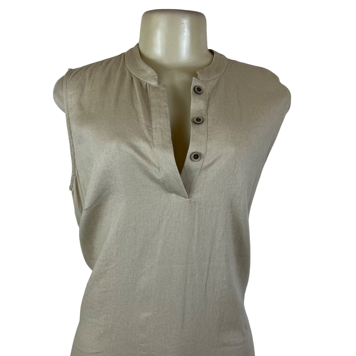 Anne Klein Women’s Sleeveless Beige Shirt Dress Back Pleat Detail Size 8 - New