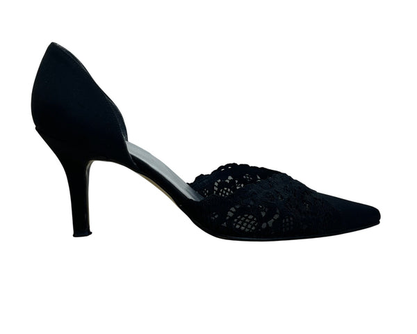 Stuart Weitzman Women’s Pyrite Nocturn Black Bowover Pointed-Toe Heels Sz M6