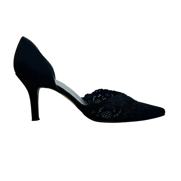 Stuart Weitzman Women’s Pyrite Nocturn Black Bowover Pointed-Toe Heels Sz M6