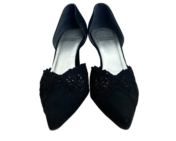 Stuart Weitzman Women’s Pyrite Nocturn Black Bowover Pointed-Toe Heels Sz M6