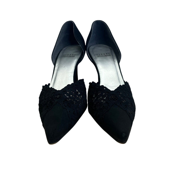 Stuart Weitzman Women’s Pyrite Nocturn Black Bowover Pointed-Toe Heels Sz M6