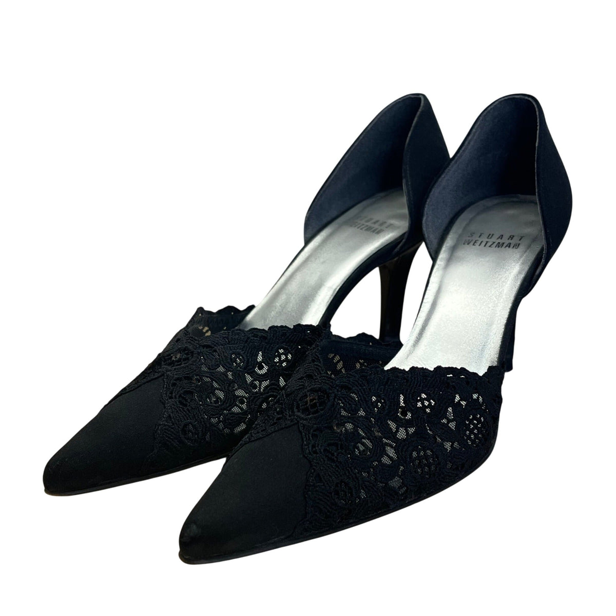 Stuart Weitzman Women’s Pyrite Nocturn Black Bowover Pointed-Toe Heels Sz M6