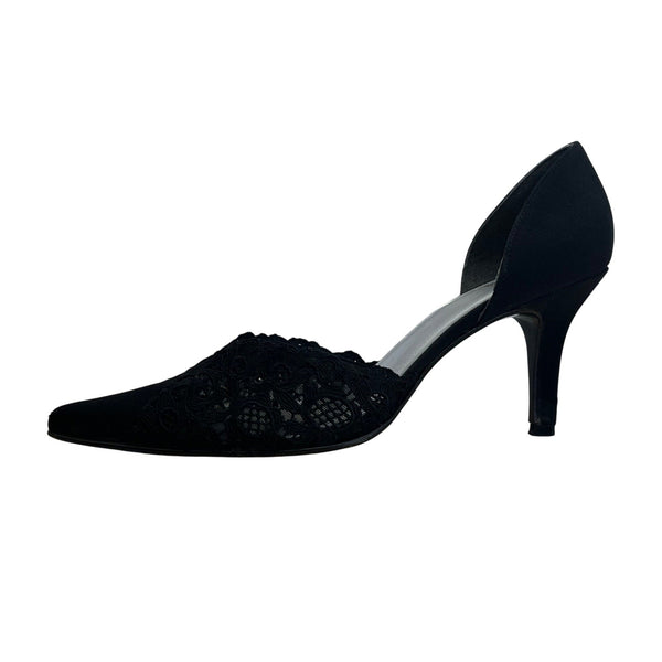 Stuart Weitzman Women’s Pyrite Nocturn Black Bowover Pointed-Toe Heels Sz M6