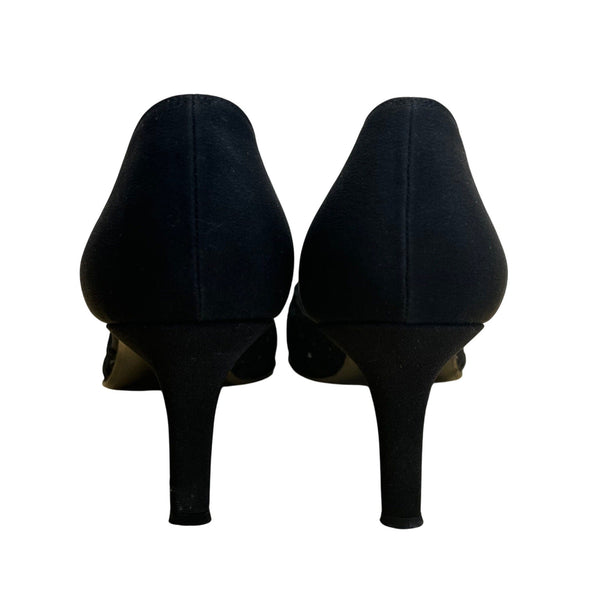 Stuart Weitzman Women’s Pyrite Nocturn Black Bowover Pointed-Toe Heels Sz M6