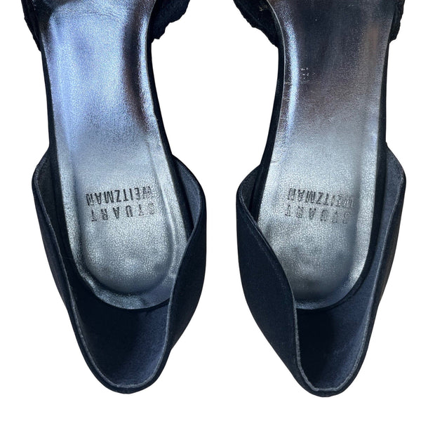 Stuart Weitzman Women’s Pyrite Nocturn Black Bowover Pointed-Toe Heels Sz M6