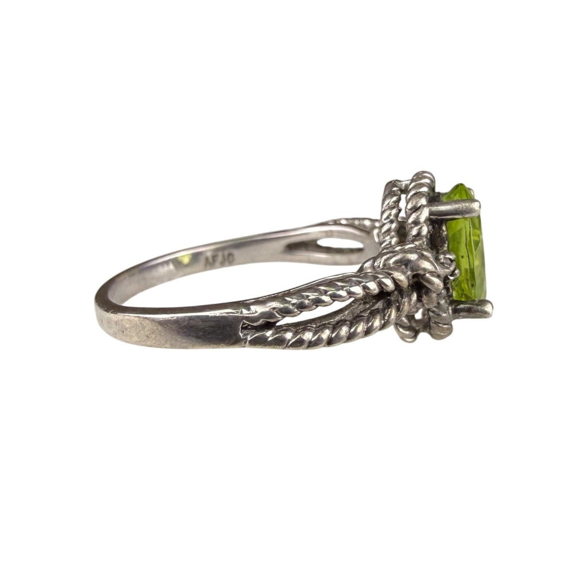 Sterling Silver Women’s Green Gemstone Rope Band Ring Size 6.5 Vintage Style